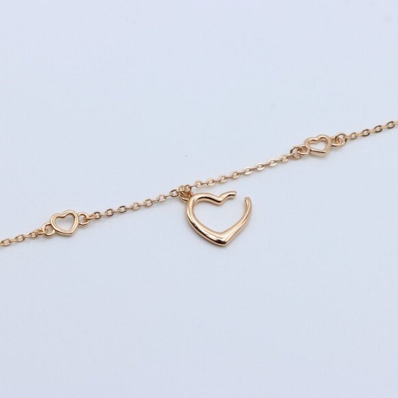 "Delicate Rose Gold Heart Chain Bracelet with 3D Center Charm, XPBL0881 - Picture 1 of 2